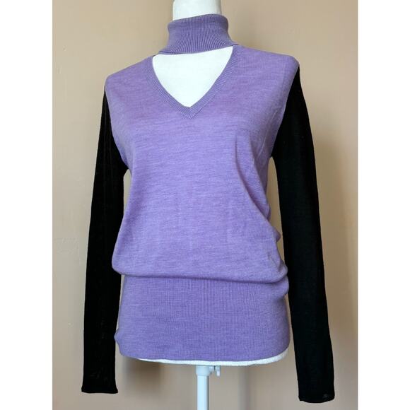 TOME Womens XS Purple Turtle V Neck Long Sleeve Merino Wool Tunic Sweater - Picture 3 of 11
